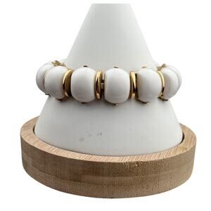 Vintage Crown Trifari Gold Tone & White Link Bracelet 7.25"